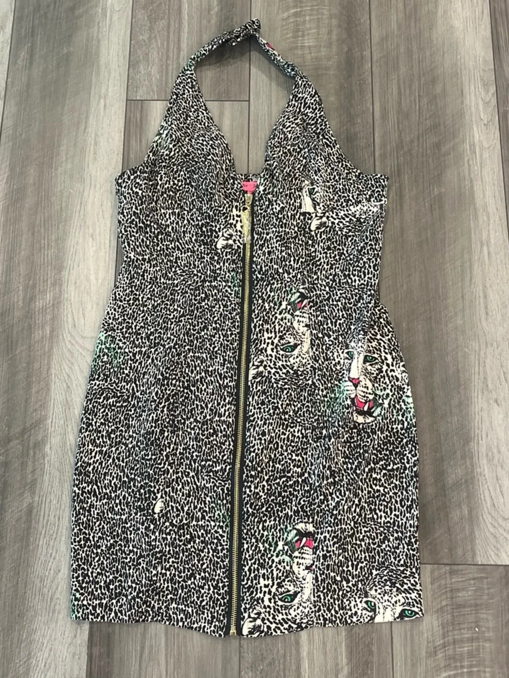 Betsey Johnson Tan Leopard Xena Halter Mini Dress - Picture 1 of 8